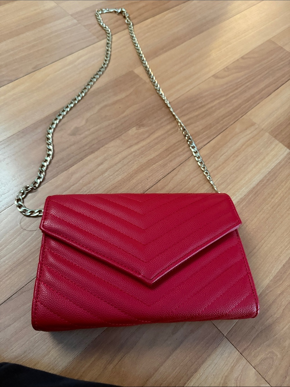 Source Unknown Red Quilted Envelope Crossbody with Gold Chain
